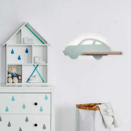 LED Barnvägglampa med hylla CAR LED/5W/230V grön/trä,