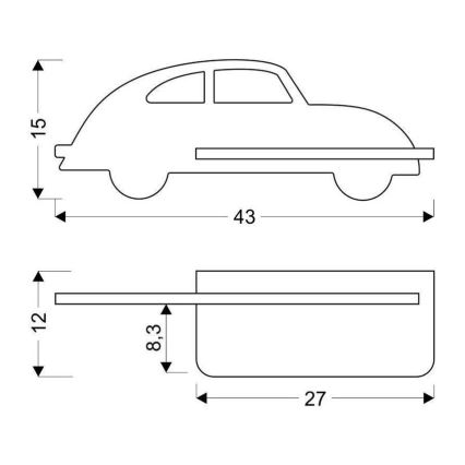 LED Barnvägglampa med hylla CAR LED/5W/230V svart/trä,
