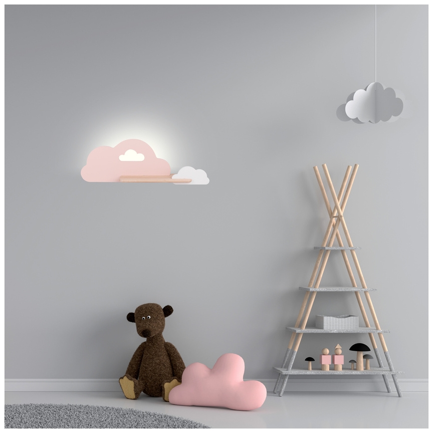 LED Barnvägglampa med hylla CLOUD LED/5W/230V rosa/vit,