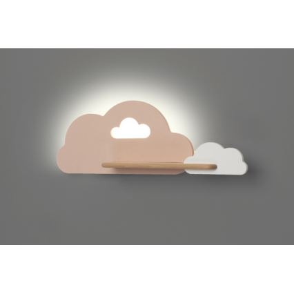 LED Barnvägglampa med hylla CLOUD LED/5W/230V rosa/vit,