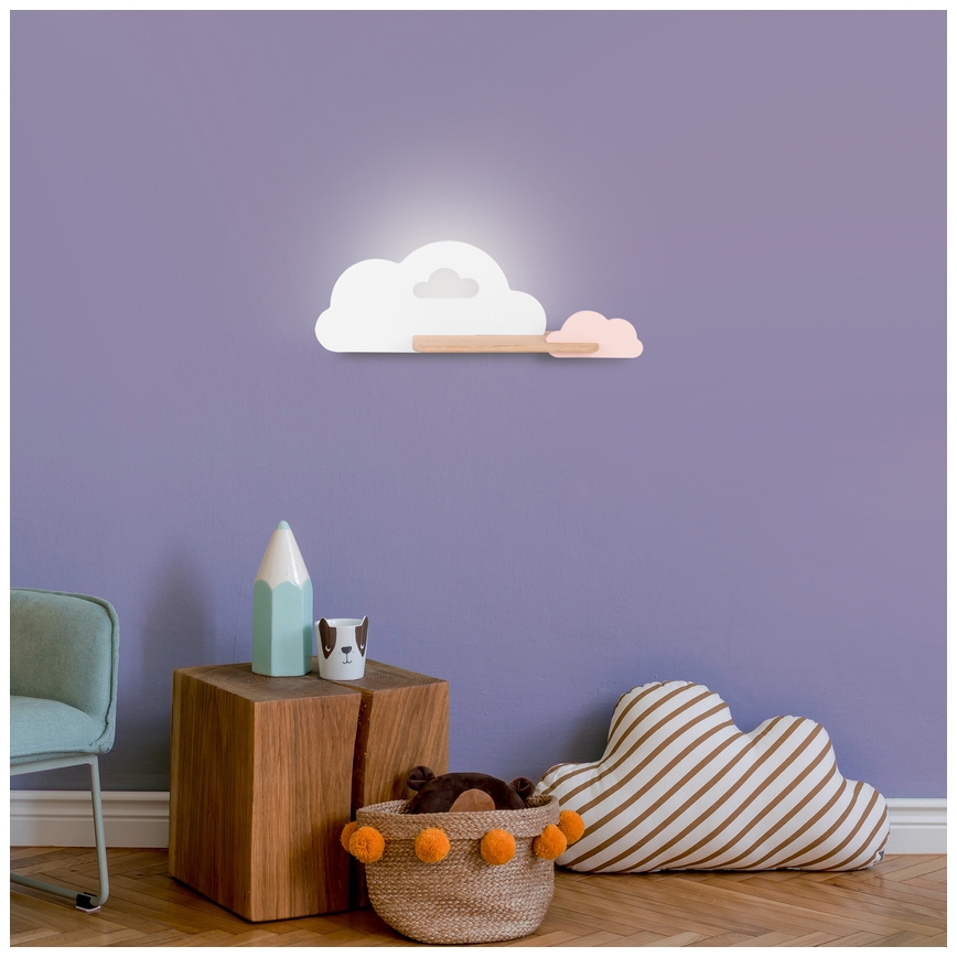LED Barnvägglampa med hylla CLOUD LED/5W/230V vit/rosa,