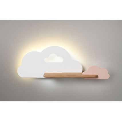 LED Barnvägglampa med hylla CLOUD LED/5W/230V vit/rosa,