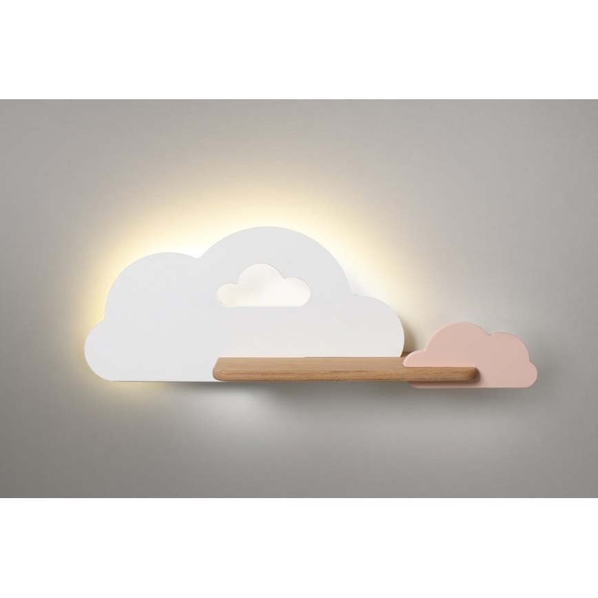 LED Barnvägglampa med hylla CLOUD LED/5W/230V vit/rosa,