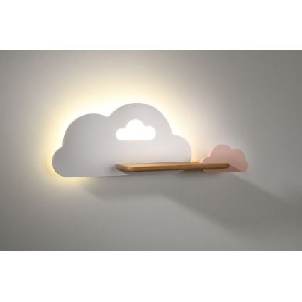 LED Barnvägglampa med hylla CLOUD LED/5W/230V vit/rosa,