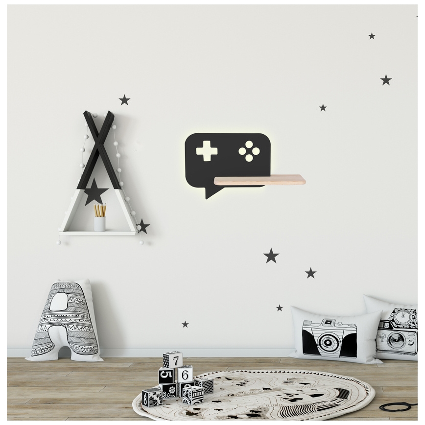 LED Barnvägglampa med hylla CONSOLE LED/5W/230V svart,