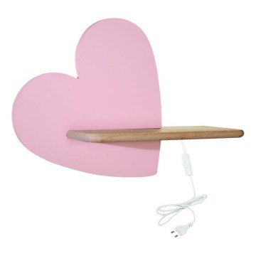 LED Barnvägglampa med hylla HEART LED/5W/230V rosa/trä,
