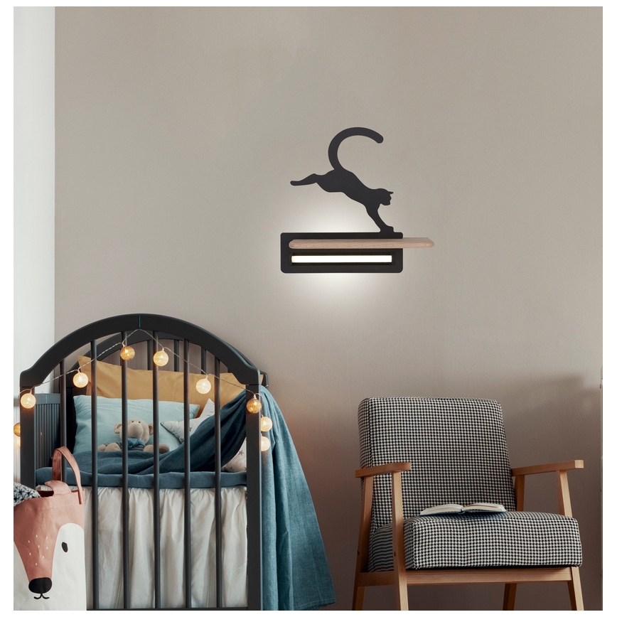 LED Barnvägglampa med hylla JUMPING CAT LED/5W/230V,