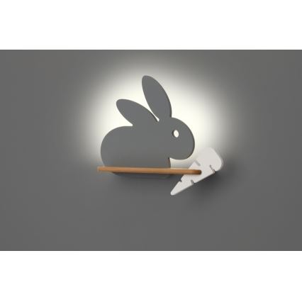 LED Barnvägglampa med hylla RABBIT LED/4W/230V grå/vit/trä,