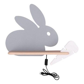 LED Barnvägglampa med hylla RABBIT LED/4W/230V grå/vit/trä,
