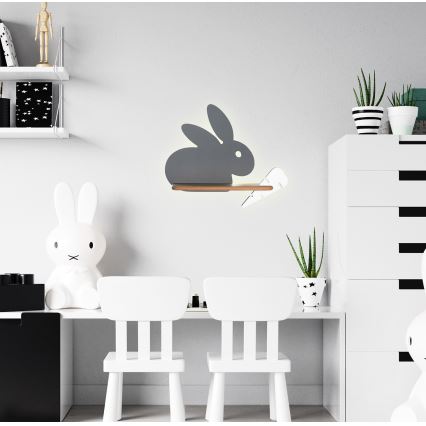 LED Barnvägglampa med hylla RABBIT LED/4W/230V grå/vit/trä,