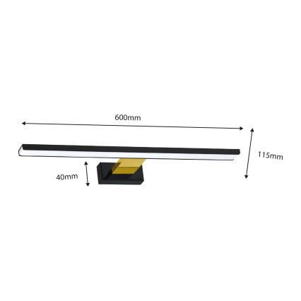 LED-belysning för badrumsspegel SHINE/13,8W/230V 60 cm IP44 svart/guld