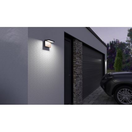 LED Utomhus vägglampa med sensor NATURA LED/12W/230V 4000K IP54 brun/antracit