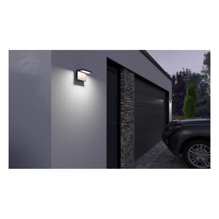 LED Utomhus vägglampa med sensor NATURA LED/12W/230V 4000K IP54 brun/antracit