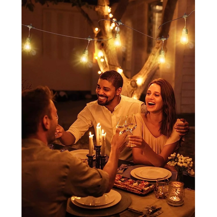 LED dekorativ utomhusslinga BAJA ST64 10xE27/1W/230V 10,9m IP44 varm vit