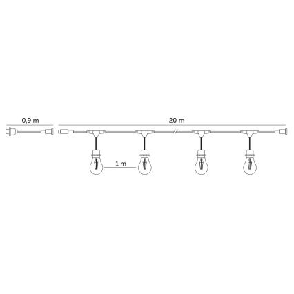 LED dekorativ utomhusslinga BAJA ST64 20xE27/1W/230V 20,9m IP44 varm vit