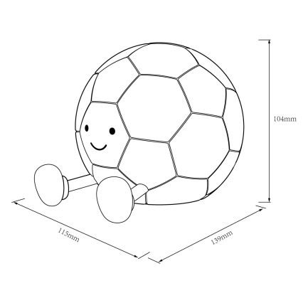 LED Dimbart barnlampa med touch FOOTBALL LED/2W/5V USB 1200 mAh vit/svart