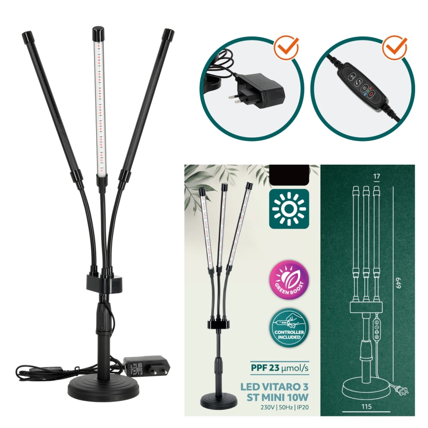 LED Dimbara flexibla bordslampa för växtodling VITARO 3xLED/10W/230V svart