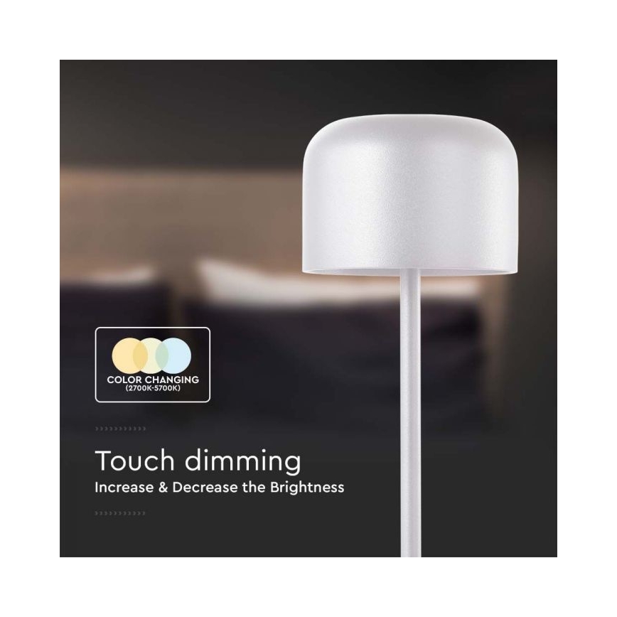 LED Dimbart uppladdningsbart touchbordslampa LED/1,5W/5V 2700-5700K IP54 2200 mAh vit