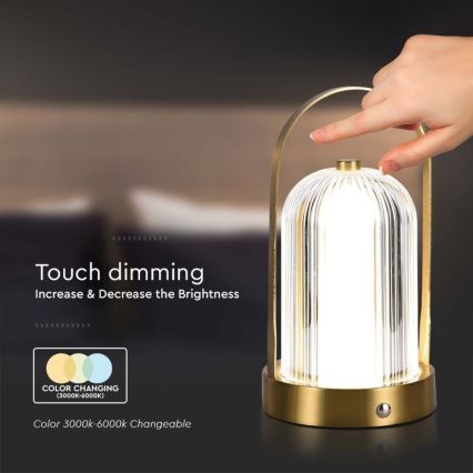 LED Dimbara uppladdningsbara touchbordslampa LED/1W/5V 3000-6000K 1800 mAh guld
