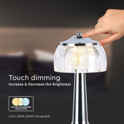 LED Dimbar uppladdningsbar touch bordslampa LED/1W/5V 3000-6000K 1800 mAh skinande krom