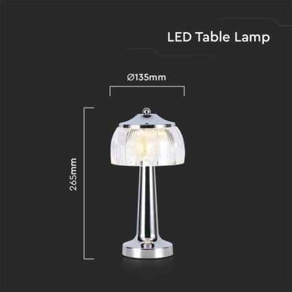 LED Dimbar uppladdningsbar touch bordslampa LED/1W/5V 3000-6000K 1800 mAh skinande krom