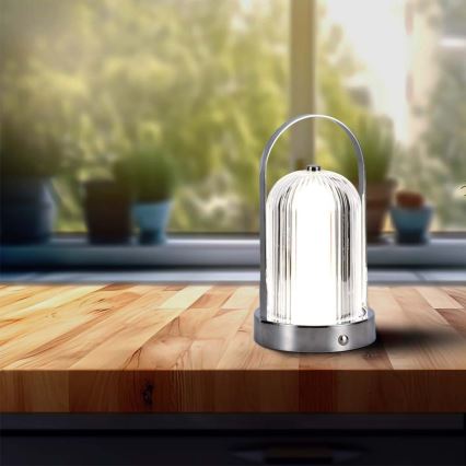 LED Dimbart uppladdningsbart touchbordslampa LED/1W/5V 3000-6000K 1800 mAh matt krom