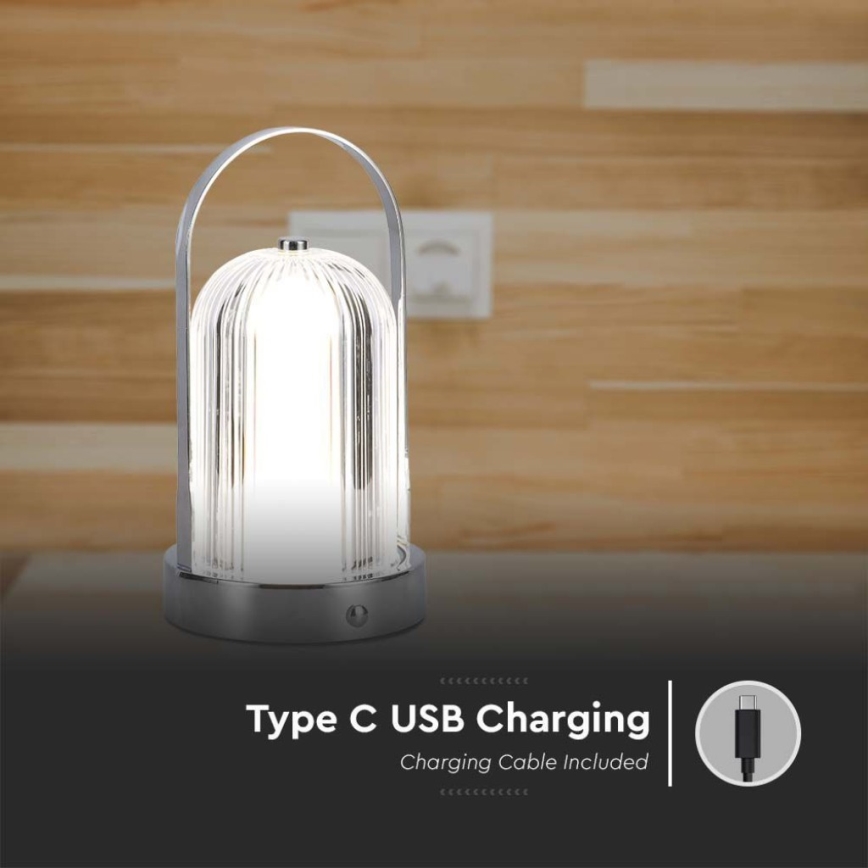 LED Dimbart uppladdningsbart touchbordslampa LED/1W/5V 3000-6000K 1800 mAh matt krom