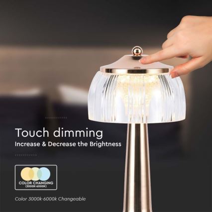 LED Dimbara uppladdningsbara touchbordslampa LED/1W/5V 3000-6000K 1800 mAh roséguld