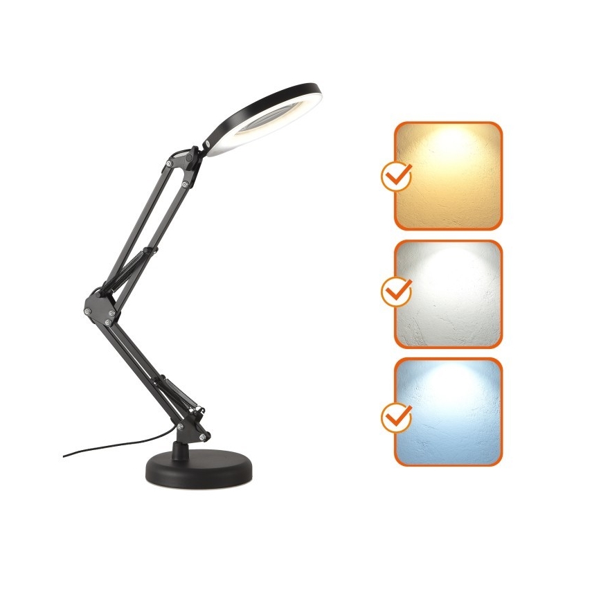 LED Dimbar bordslampa med ett förstoringsglas 2i1 AURIQ LOUPE LED/10W/5V 3000/4000/6500K svart