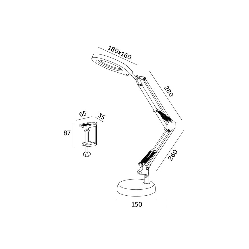 LED Dimbar bordslampa med ett förstoringsglas 2i1 AURIQ LOUPE LED/10W/5V 3000/4000/6500K svart
