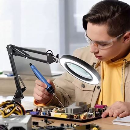 LED Dimbar bordslampa med ett förstoringsglas LED/11W/5V 3000-6000K svart