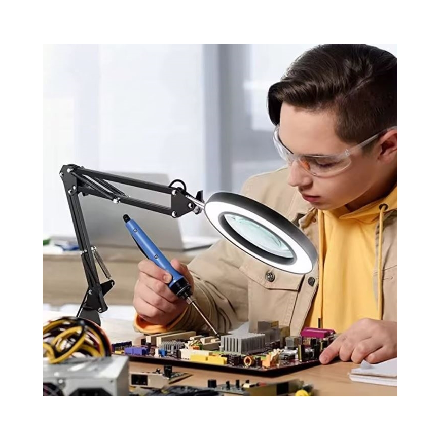 LED Dimbar bordslampa med ett förstoringsglas LED/11W/5V 3000-6000K svart