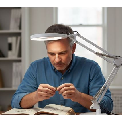 LED dimbar bordslampa med lupp 2 i 1 AURIQ LOUPE LED/10W/5V 3000/4000/6500K vit