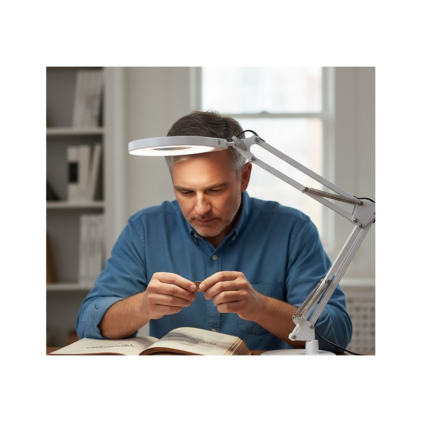 LED dimbar bordslampa med lupp 2 i 1 AURIQ LOUPE LED/10W/5V 3000/4000/6500K vit