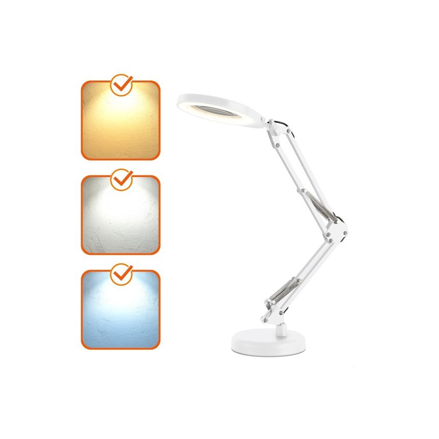 LED dimbar bordslampa med lupp 2 i 1 AURIQ LOUPE LED/10W/5V 3000/4000/6500K vit
