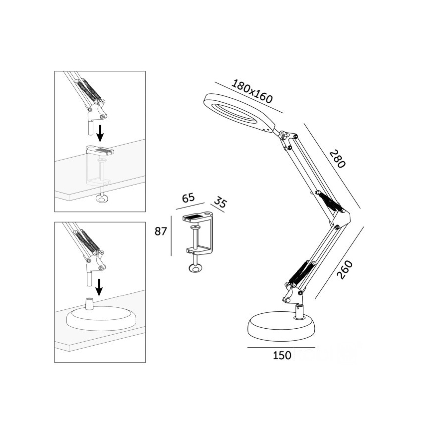 LED dimbar bordslampa med lupp 2 i 1 AURIQ LOUPE LED/10W/5V 3000/4000/6500K vit