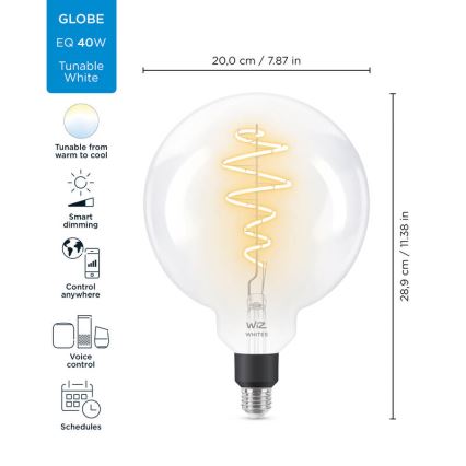 LED Dimbar glödlampa FILAMENT G200 E27/6,5W/230V 2700-6500K CRI 90 Wi-Fi - WiZ