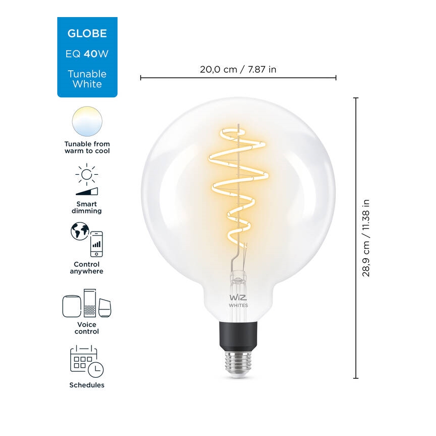 LED Dimbar glödlampa FILAMENT G200 E27/6,5W/230V 2700-6500K CRI 90 Wi-Fi - WiZ