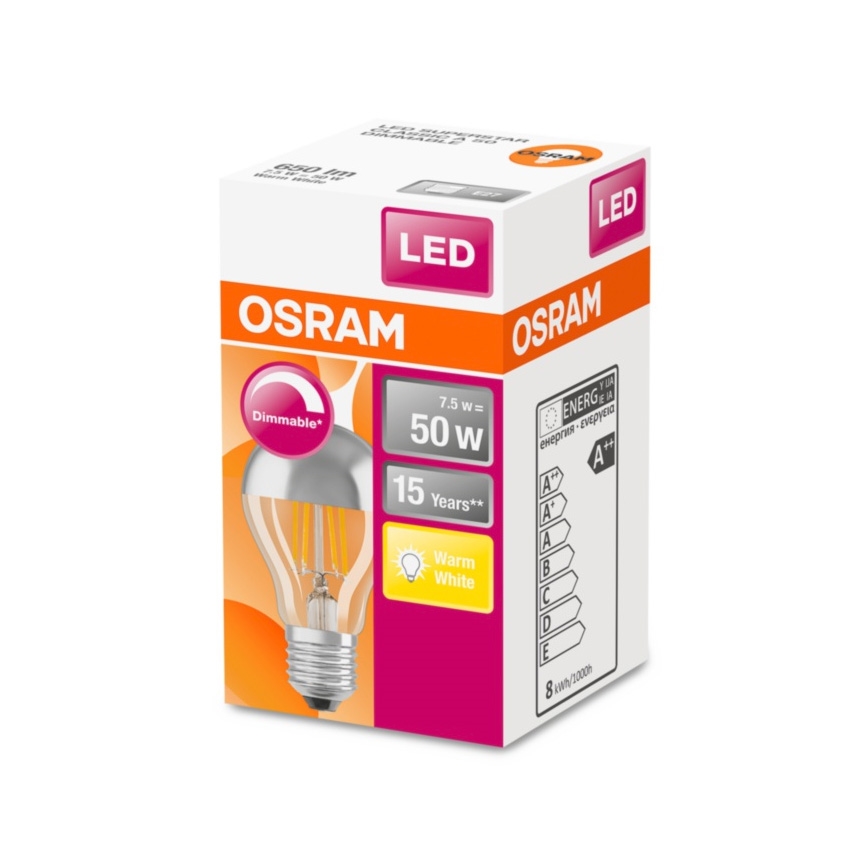 LED Dimbar glödlampa med spegelsockel E27/7,5W/230V 2700K - Osram