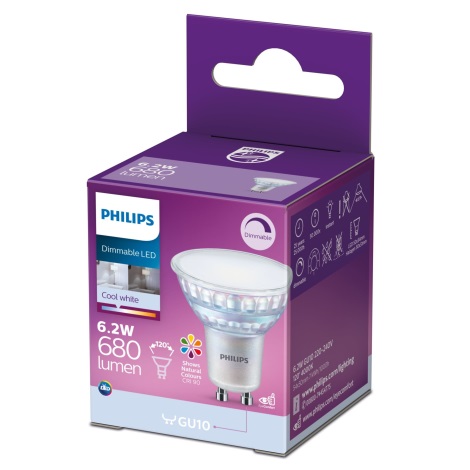 LED Dimbar glödlampa Philips GU10/6,2W/230V 4000K CRI 90
