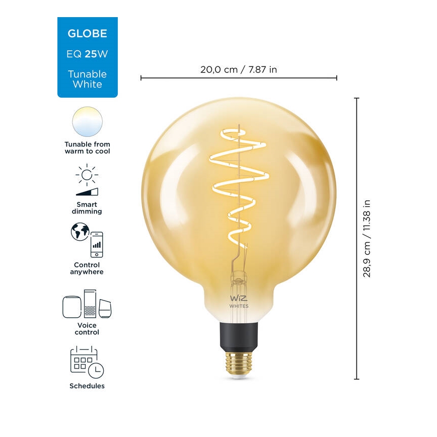 LED Dimbar glödlampa VINTAGE FILAMENT G200 E27/6W/230V 2000-5000K CRI 90 Wi-Fi - WiZ