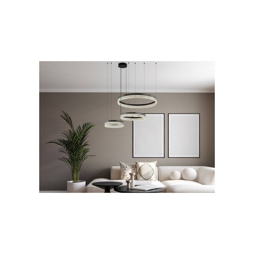 Dimbar LED-kristallkrona på vajer THALIA, 120W/230V, 3000–6000K — med fjärrkontroll