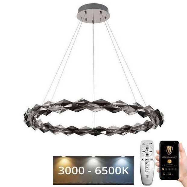 LED Dimbar kristallkronkrona på snöre LED/55W/230V 3000-6500K skinande krom + fjärrkontroll