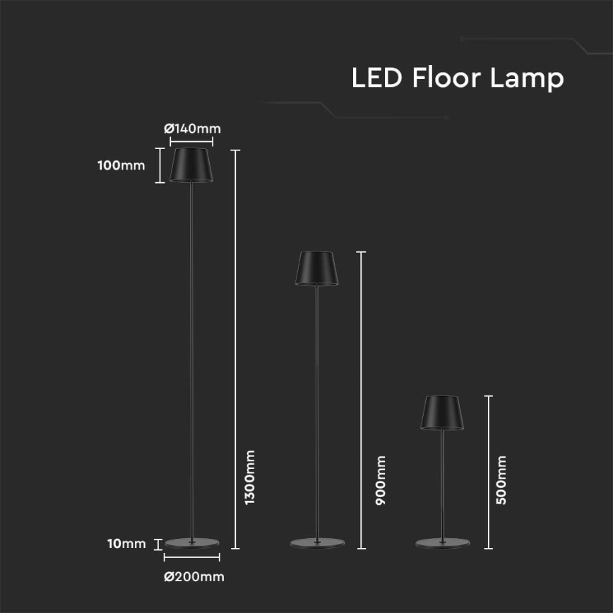 LED Dimbara uppladdningsbara golvlampa 3-i-1 LED/4W/5V 4400 mAh 3000K IP54 svart