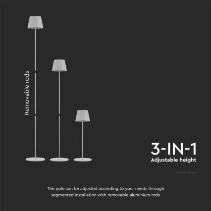 LED Dimbart uppladdningsbar golvlampa 3-i-1 LED/4W/5V 4400 mAh 3000K IP54 vit