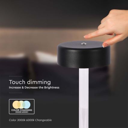 LED Dimbart uppladdningsbart bordslampa med touch LED/3W/5V 3000-6000K 2400 mAh svart