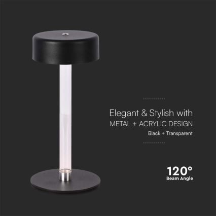 LED Dimbart uppladdningsbart bordslampa med touch LED/3W/5V 3000-6000K 2400 mAh svart