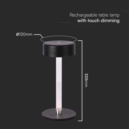LED Dimbart uppladdningsbart bordslampa med touch LED/3W/5V 3000-6000K 2400 mAh svart