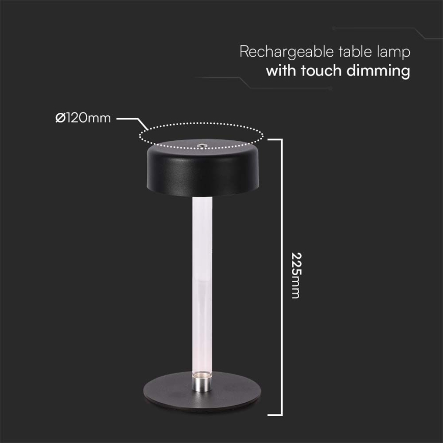 LED Dimbart uppladdningsbart bordslampa med touch LED/3W/5V 3000-6000K 2400 mAh svart