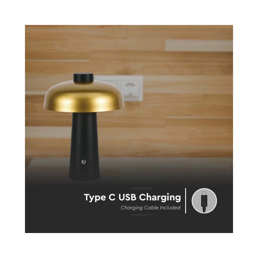 LED Dimbart uppladdningsbart touchbordslampa LED/3W/5V 3000-6000K 1800 mAh svart/guld